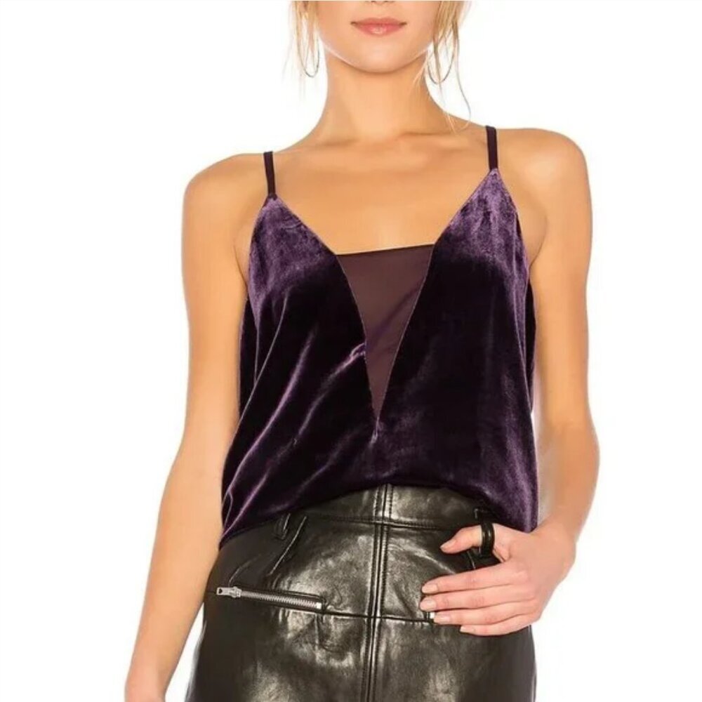 REVOLVE BCBG‎ MAXAZARIA Silk Velvet Royal Purple Cami Deep V Split Tank XS
